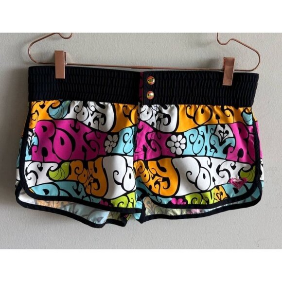 VTG Roxy Womens Surf Swimwear Beach Board Shorts Elastic Waistband Size S Multi - Picture 1 of 6